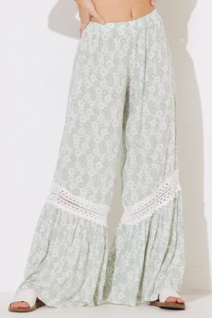 Sage & White Combo Ruffle Bottom Pants