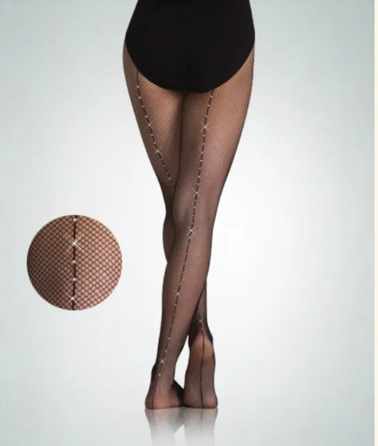 Seamed Rhinestone Professional Fishnet Tights