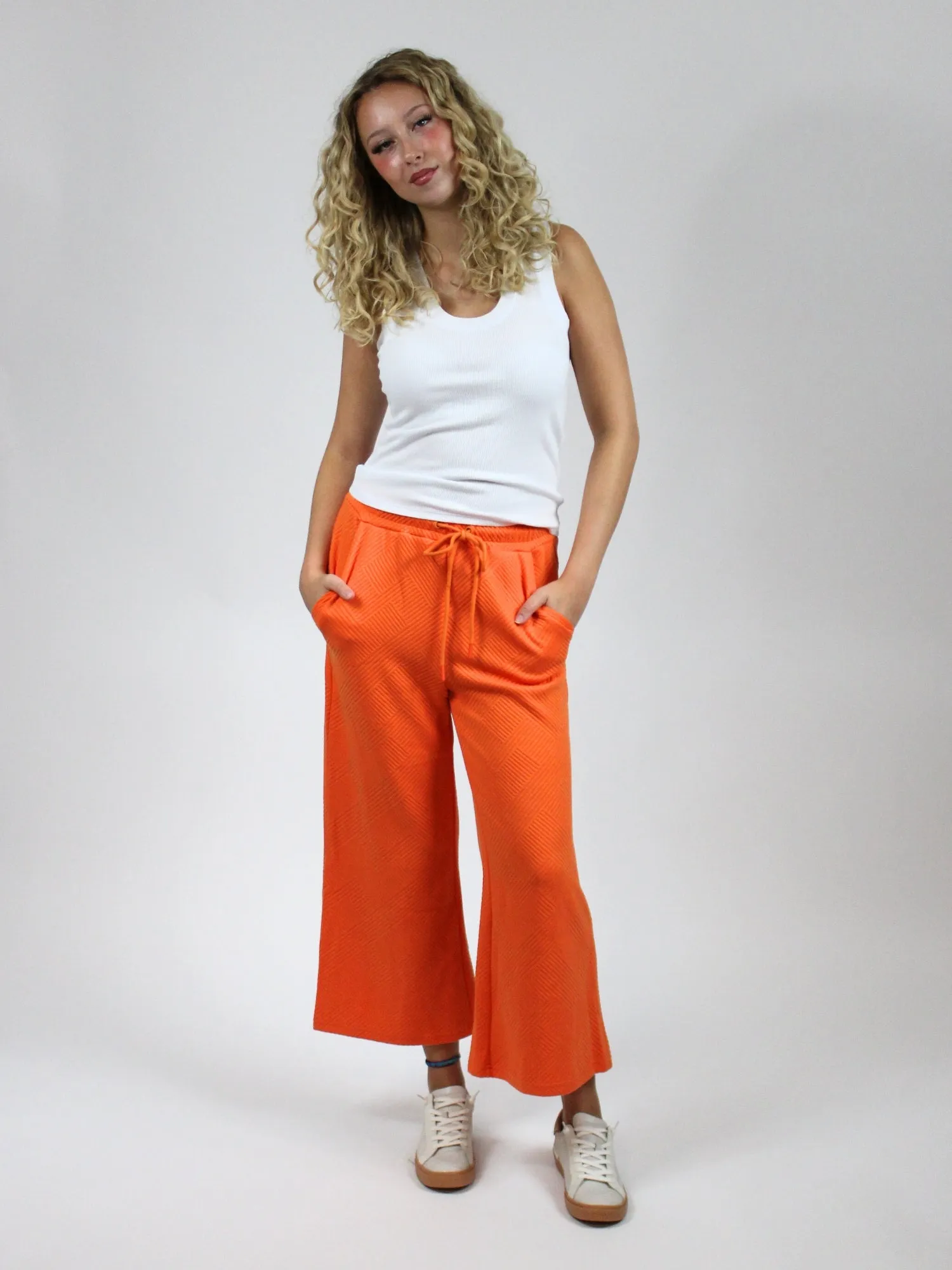 Tennessee Orange Textured Cropped Wide Pants