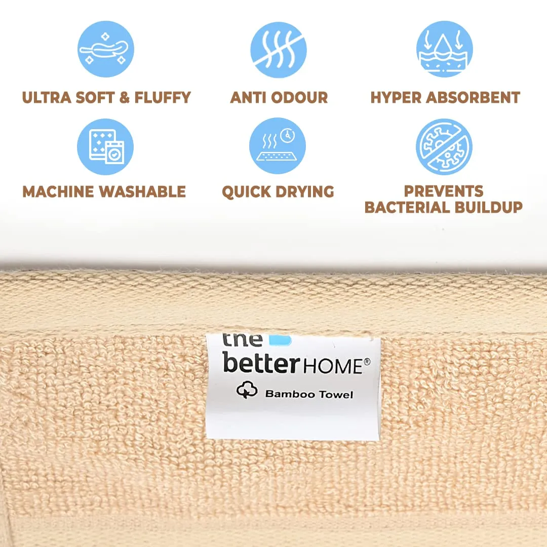 The Better Home 600GSM 100% Bamboo Hand Towel | Anti Odour & Anti Bacterial Bamboo Towel | Ultra Absorbent & Quick Drying Hand & Face Towel for Men & Women (Pack of 2, Beige)