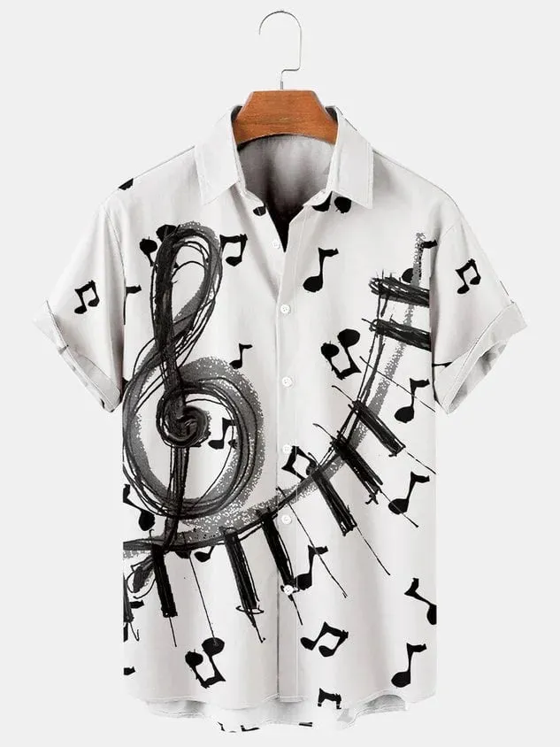 Vacation Leisure Music Element Pattern Hawaiian Style Printed hawaiian shirt for men and women