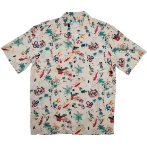 Vintage Inspired Print Hawaiian Aloha White Cream Shirt