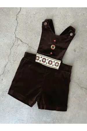 Vintage Velvet Embroidered Overalls - Size 3