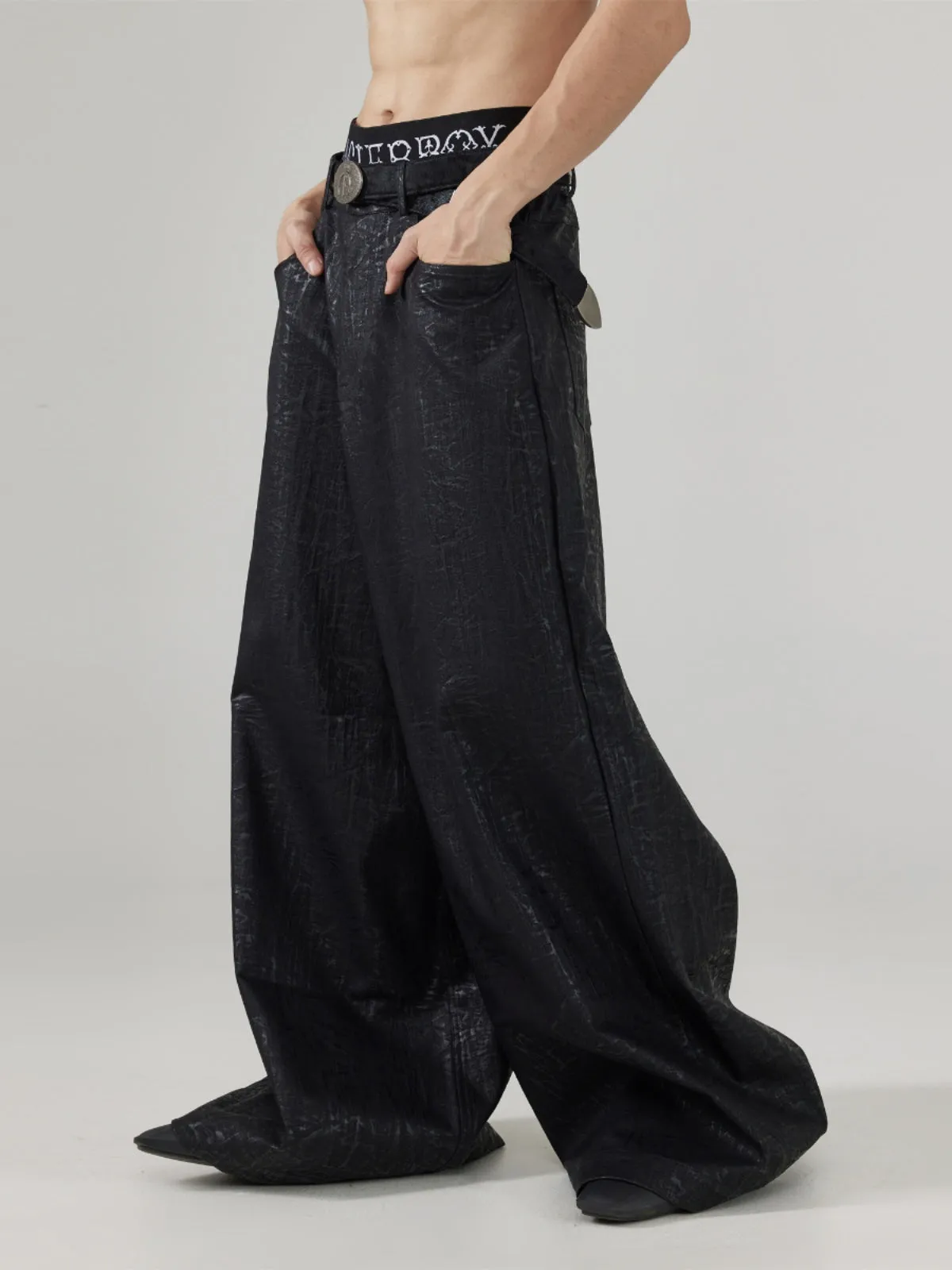 Wax Coating Wide Leg Pants