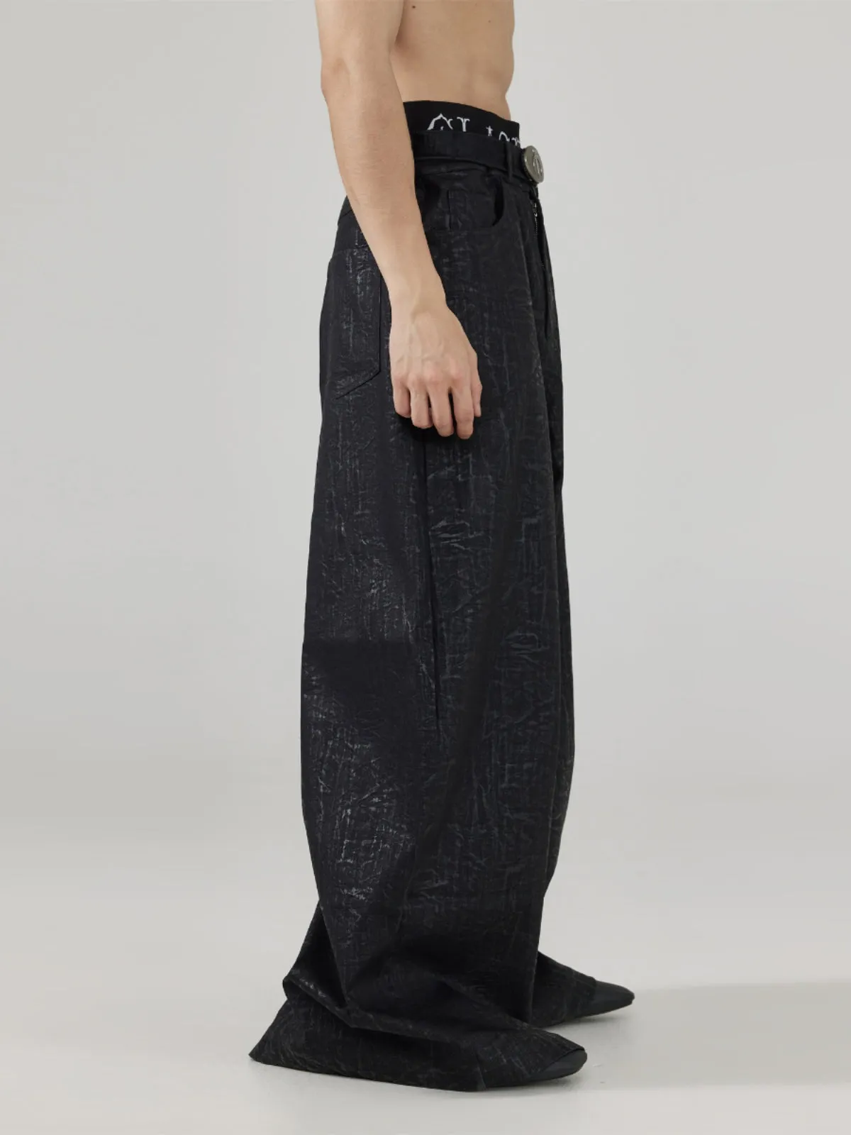 Wax Coating Wide Leg Pants