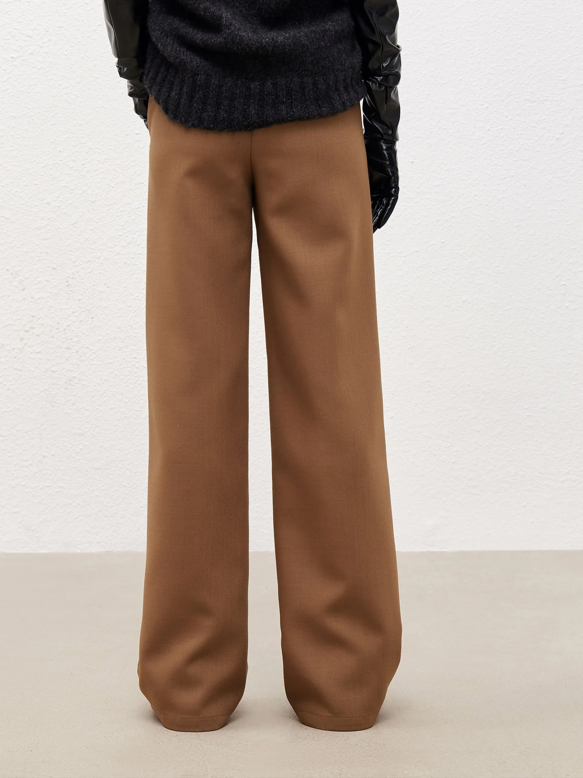 Wool Blend Drawstring Casual Pants