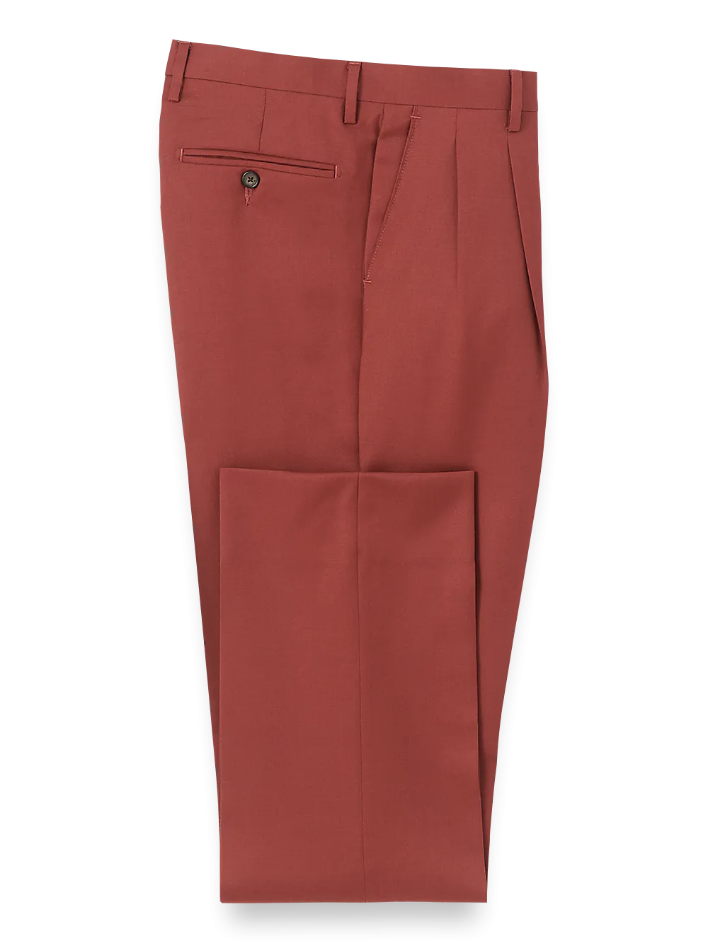 Wool Gabardine Pleated Pants - Rust