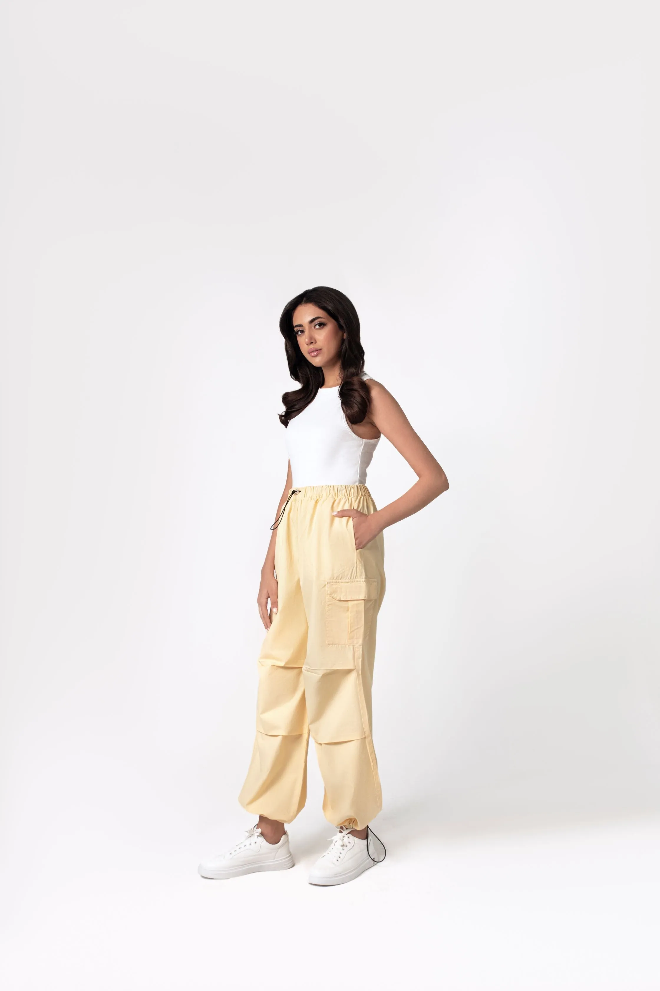 Yellow Wide Leg Cargo Pants